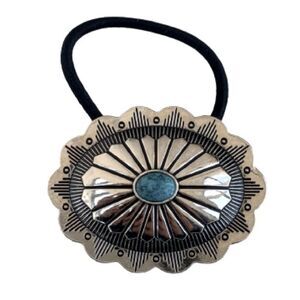 Western Concho Hair Tie - Silver Tone & Turquoise -Native American Style - New